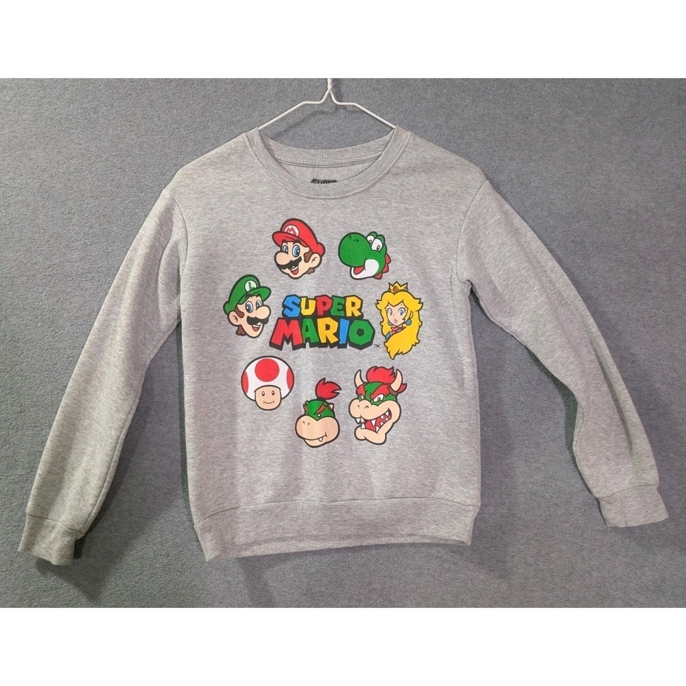 Super Mario Nintendo Youth Sweatshirt Gray Graphic Crewneck Kids Size L
